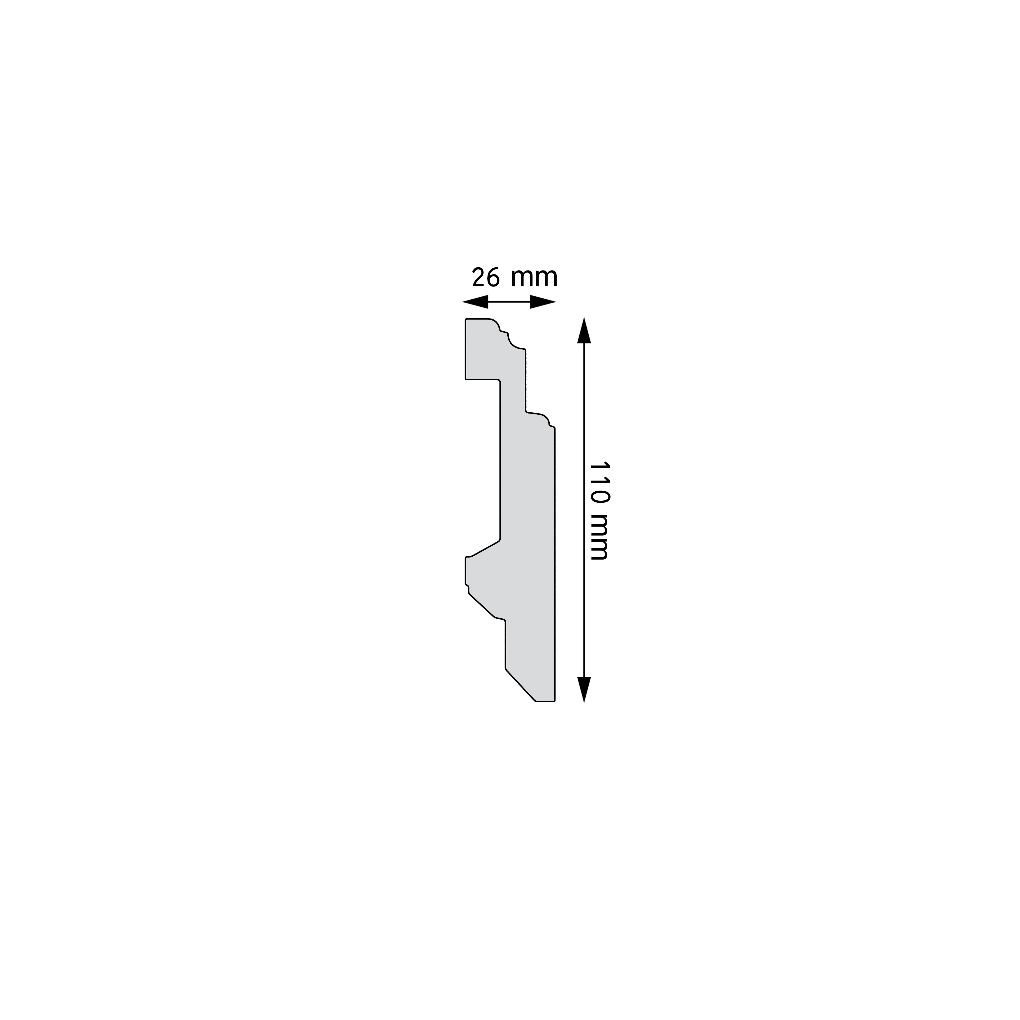 Soklová lišta 6.53.101 – bílý cokol 110×26×2000 mm – plánek