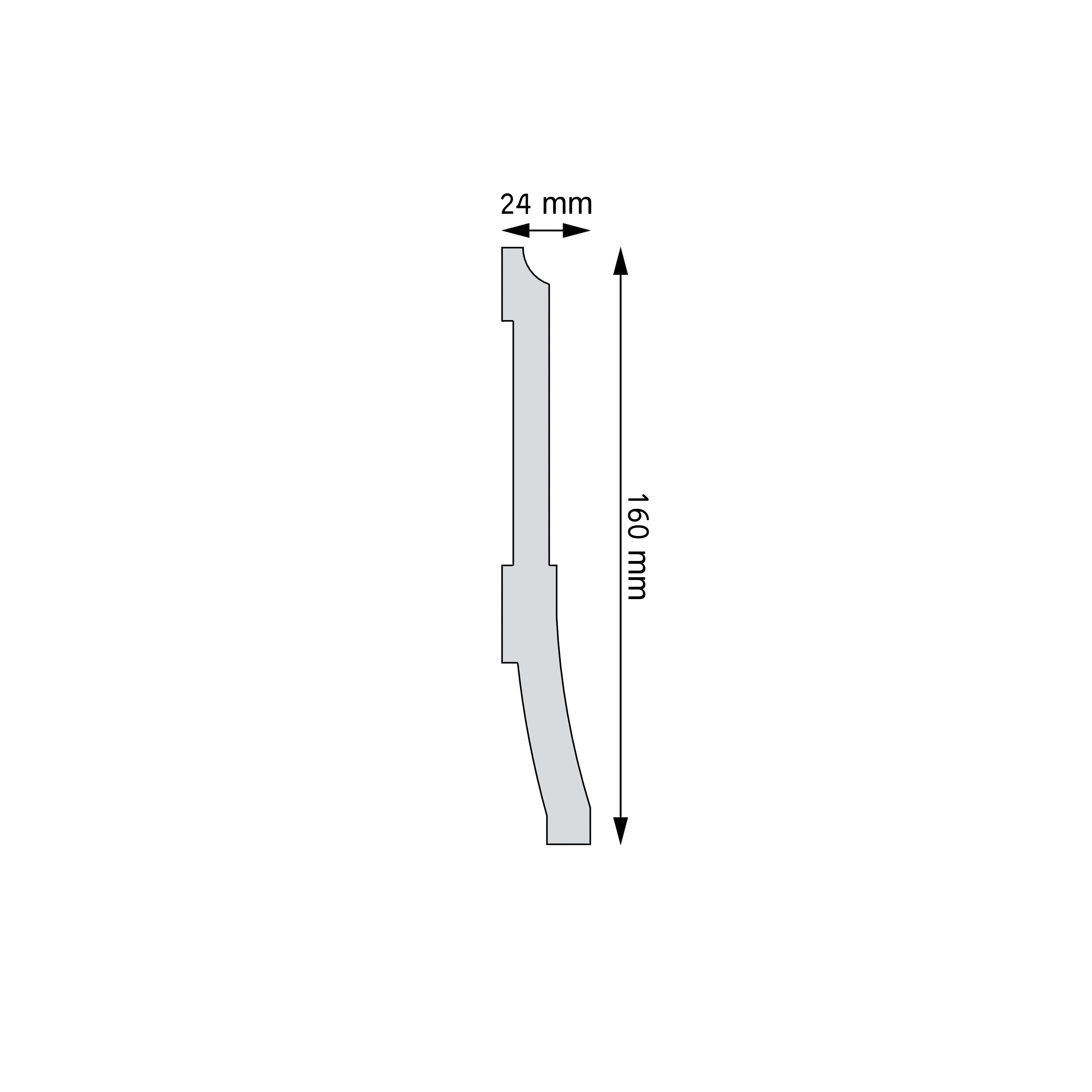 Soklová lišta 6.53.105 – bílá vysoká lišta 160x24x2000 mm – plánek
