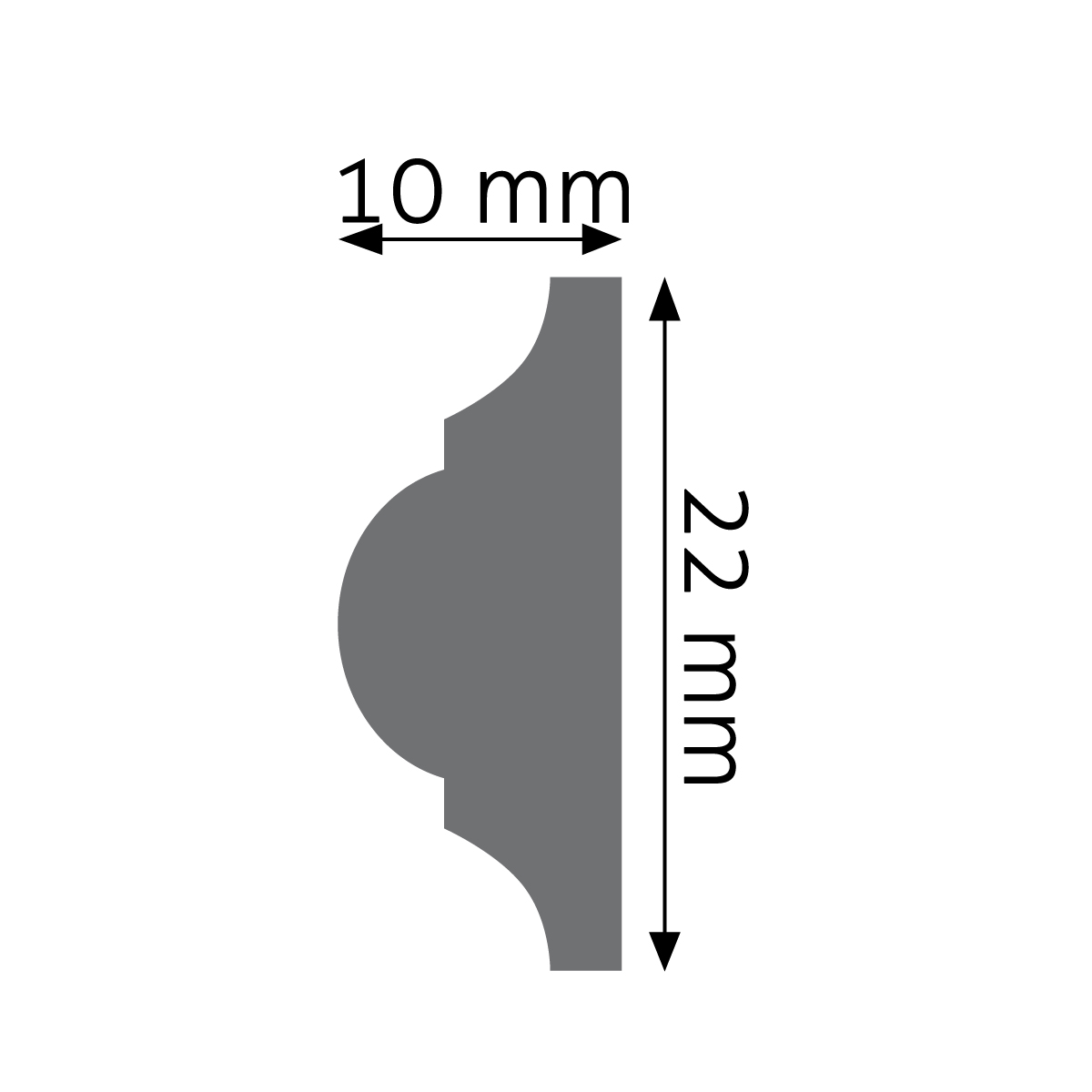 LPC-03 Stěnová lišta čtvrtkruhová – 244 cm – plánek